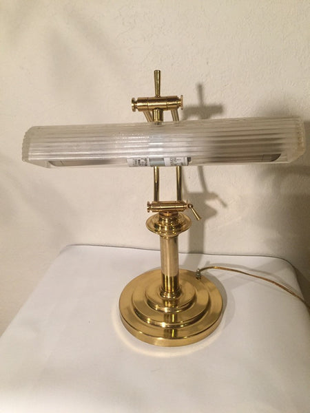 Vintage Brass and Frosted Glass Shade Bankers Lamp Piano Desk Lamp