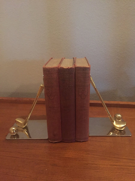 Vintage Gold Club Bookends, Chrome and Brass Sports Bookends, Metal Golf Clubs Sports Decor