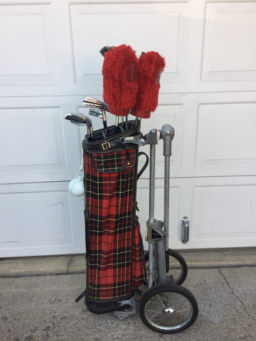 Vintage Red Tartan Scotish Plaid Golf Bag with Set of Ladies Wilson "Crest" Clubs and accessories