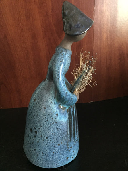 Elsi Bourelius Scandinavian Woman figurine in blue dress and hat ceramic figurine.- 1970's Mid Century Figurine