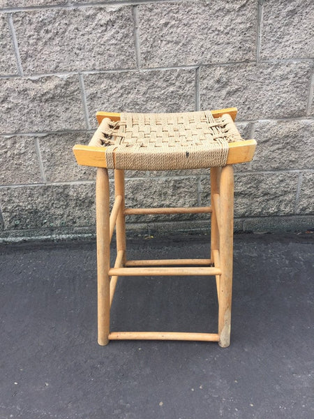 Vintage Danish Modern Maple bar stool with woven rope seat Mid Century Wegner Eames