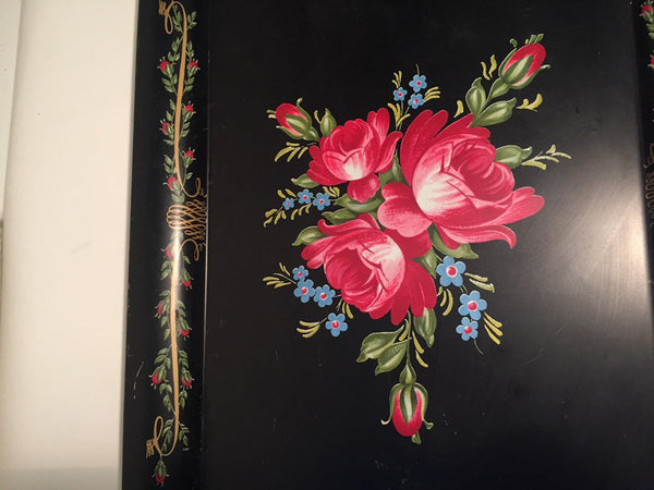 Vintage Metal Tole Painted Dinner Tray - roses