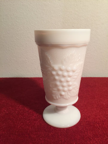 Vintage Modern Harvest Milk Glass Vase by Colony, grape pattern, vines, grape leaves, victorian vase