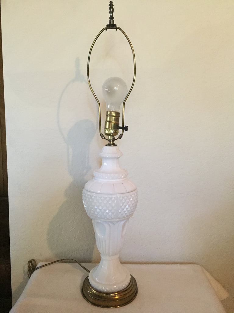 Vintage Art Deco Milk Glass Table lamp Vintage Diamond Cut Milk