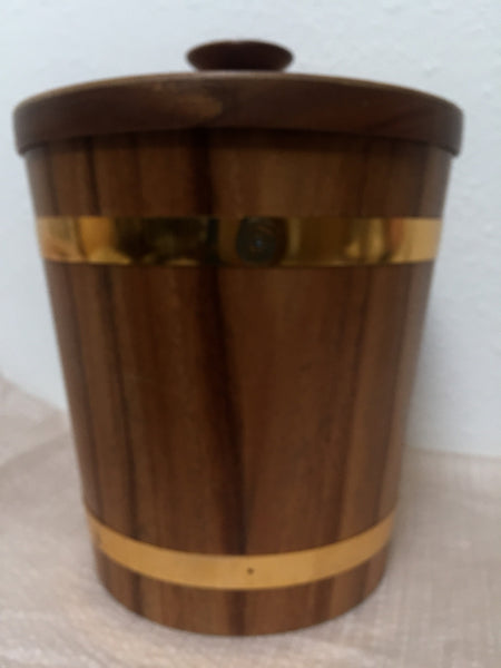 Mid Century Modern 1970's Teak Ice Bucket with brass handle