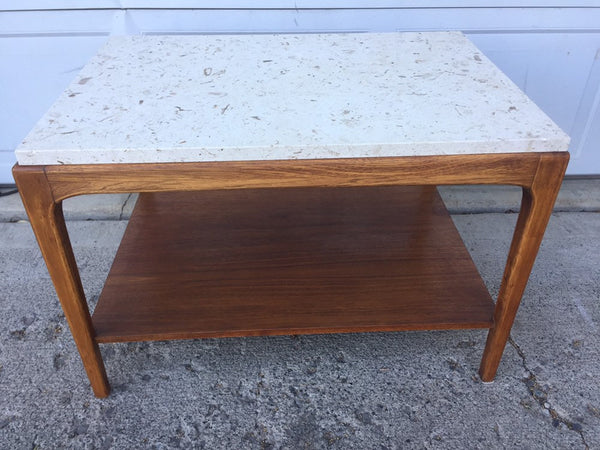 Mid Century Modern Lane Walnut and Travertine/Marble End Table Side Table