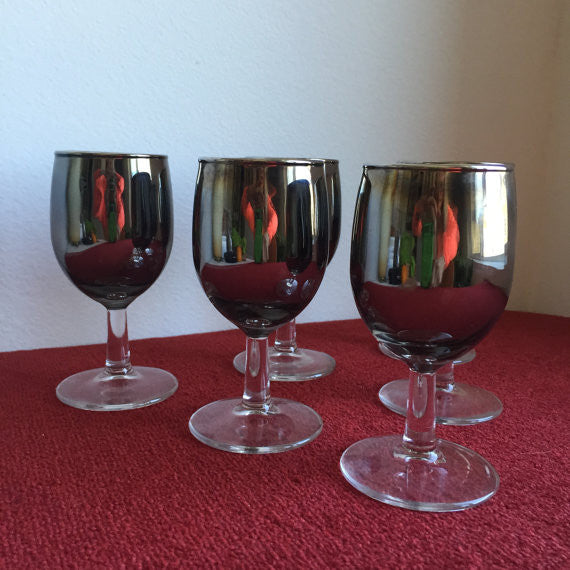 Vintage 60's Mercury Glass cocktail Glasses/ Goblets