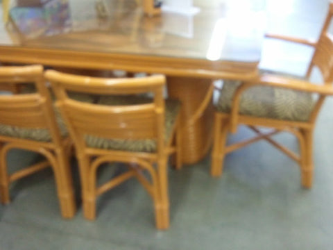 1948 Paul Frankl Style 6 Strand Rattan Dining Table and 6 Chairs tiki hawaiiana retro