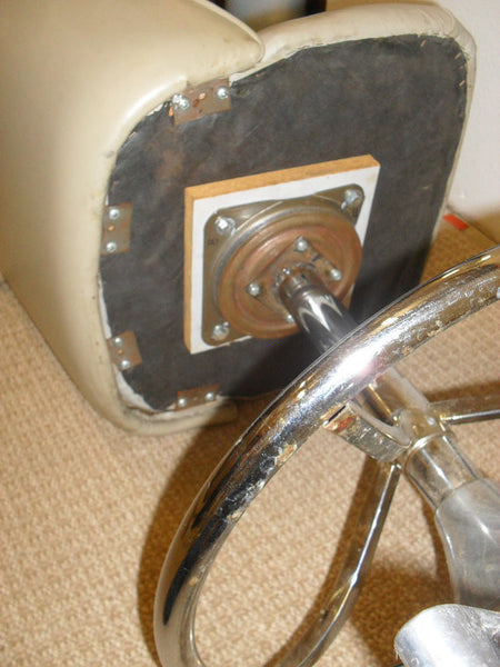 Vintage Mid Century Beige Vinyl Swivel Barstool With Chrome Base