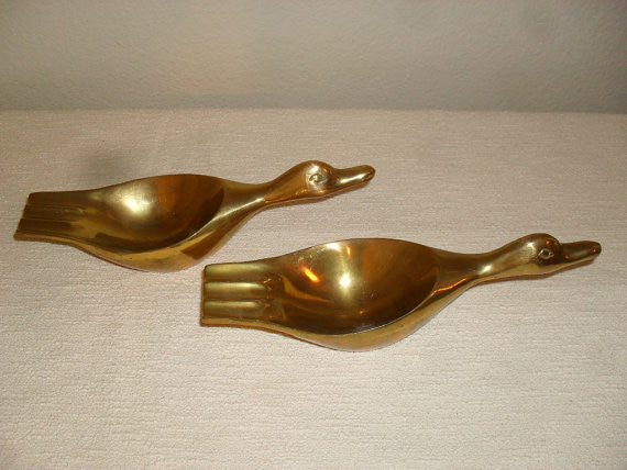 Mid Century Brass Duck ashtrays (set of 2)