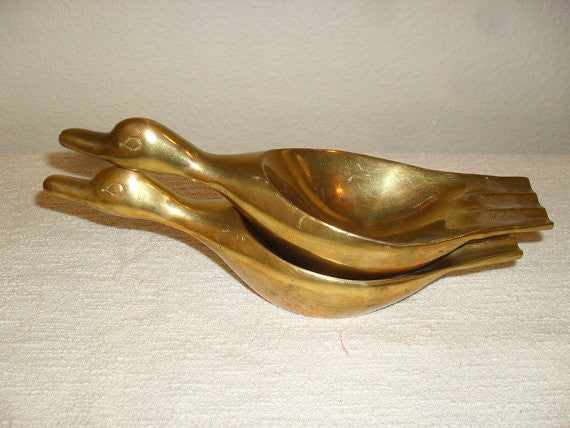 Mid Century Brass Duck ashtrays (set of 2)