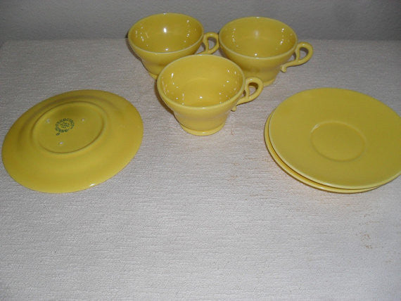 3 Vintage Franciscan Ware set tea cup, 2 saucer , 1 bread plate yellow mid century vintage