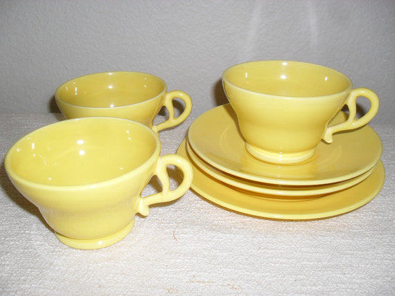 3 Vintage Franciscan Ware set tea cup, 2 saucer , 1 bread plate yellow mid century vintage