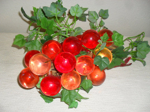 Vintage 1960s Orange LUCITE Acrylic Ball Grapes with driftwood stem