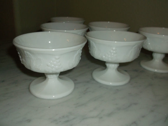 Set of 6 Vintage White milk glass Sherbet dish from the Indiana Glass Co