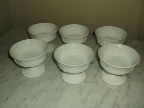 Set of 6 Vintage White milk glass Sherbet dish from the Indiana Glass Co