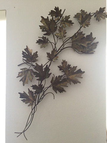 Vintage brass and copper wall sculpture -oak leaves in the style of C. Jere SOLD- SOLD -SOLD