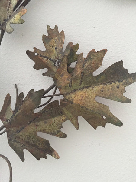 Vintage brass and copper wall sculpture -oak leaves in the style of C. Jere SOLD- SOLD -SOLD