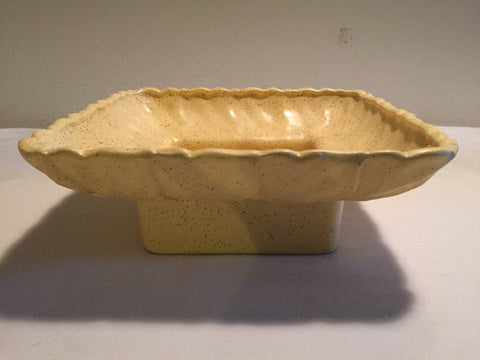 Vintage California Pottery Speckled Square Matte Yellow Leaf planter vase /Serving Dish #W588