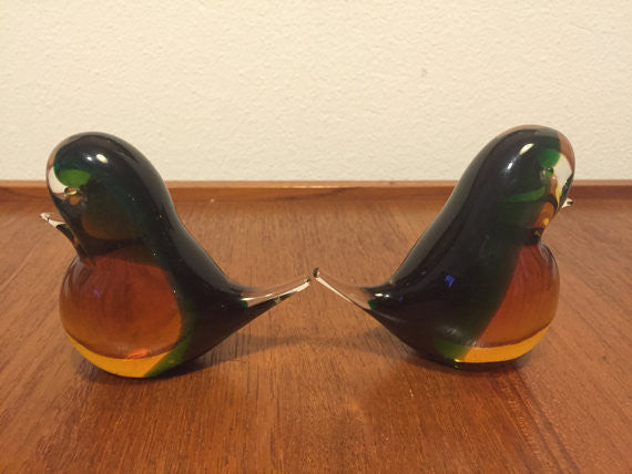 Vintage Hand Blown Danish Modern Glass Birds- a pair