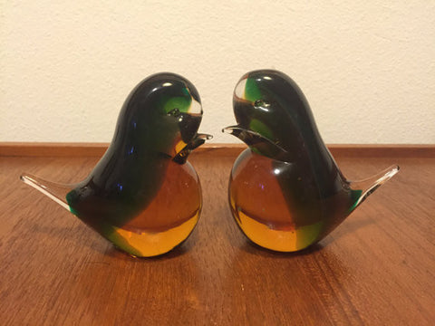 Vintage Hand Blown Danish Modern Glass Birds- a pair