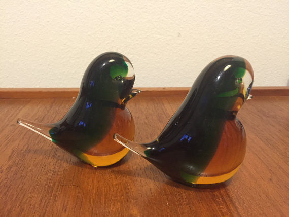 Vintage Hand Blown Danish Modern Glass Birds- a pair