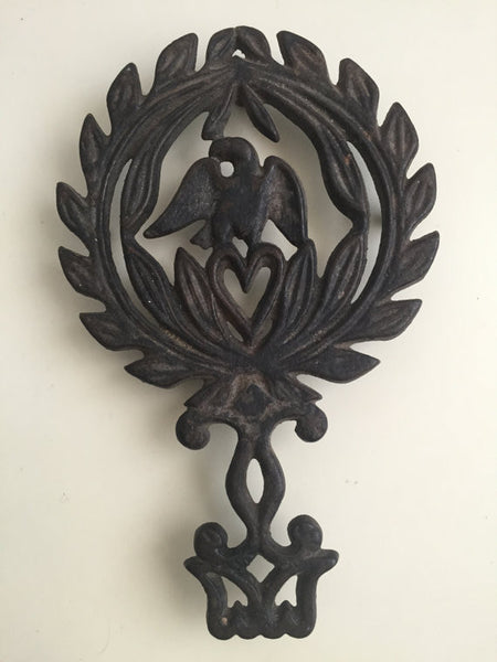 Vintage Cast Iron Trivet- American Eagle and Heart - Pot Rest