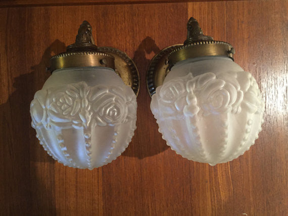 Pair of Vintage "Rose" Light Fixtures hollywood regency By Kichler Co