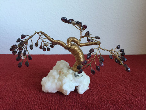 Mid Century Modern Brass Twisted Wire TREE SCULPTURE  with garnets