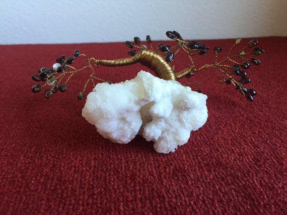 Mid Century Modern Brass Twisted Wire TREE SCULPTURE  with garnets