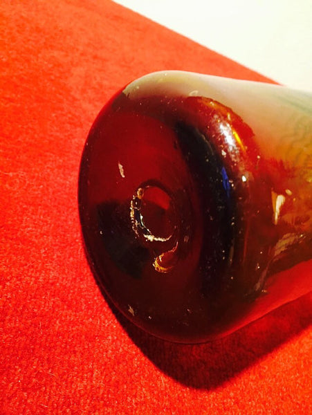 Vintage Hand Blown Murano Italian Empoli Over sized Italian Amber Tall Vase- 1960s or 70s Mod Ribbed