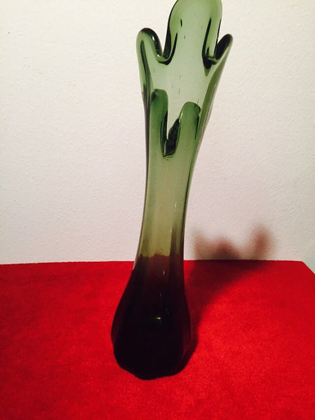 Mid Century Modern Viking Green Swung Stretch Art Glass Vase  16" Tall