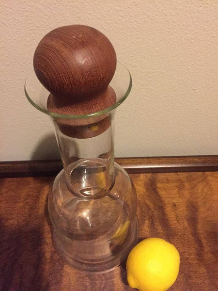 Vintage Dansk Glass Decanter with Wooden Stopper Glass Carafe Water Jug