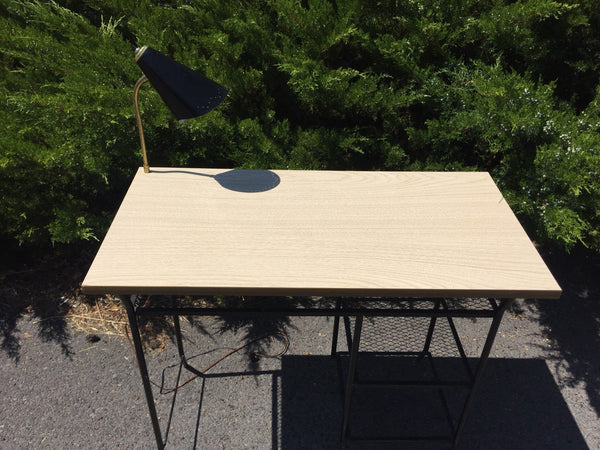 Mid Century Modern Desk Black Metal Wire by Loroman - 50's Mesh Punched Metal Formica - Gooseneck Lamp - Original