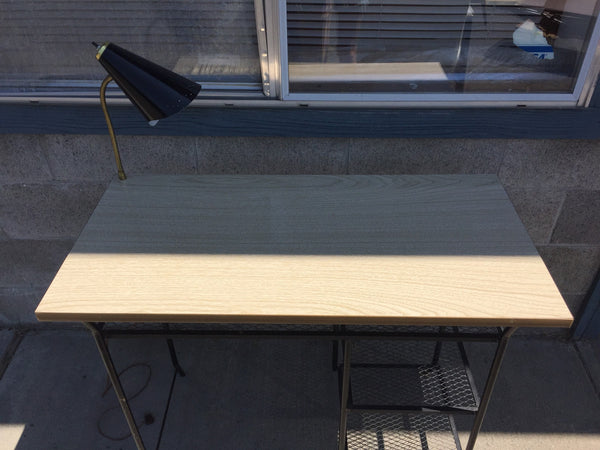 Mid Century Modern Desk Black Metal Wire by Loroman - 50's Mesh Punched Metal Formica - Gooseneck Lamp - Original