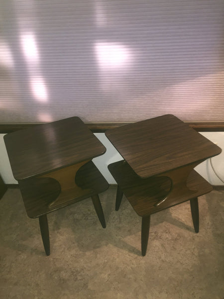 Pair of Vintage Walnut Side tables/ End Tables with laminate tops