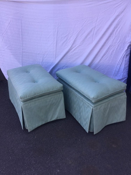 Pair of Mid Century Hollywood Regency Upholstered Ottomans/Benches with Faux Bamboo Legs