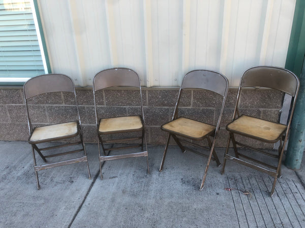 Set of 4 Vintage Folding Metal School Chairs with plywood seats