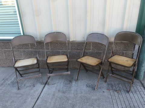 Set of 4 Vintage Folding Metal School Chairs with plywood seats