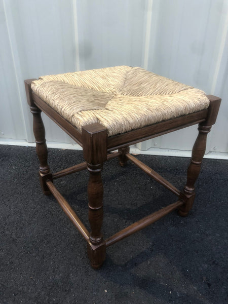 Beautiful French Country Turned Wood and Rush Seat Ottoman