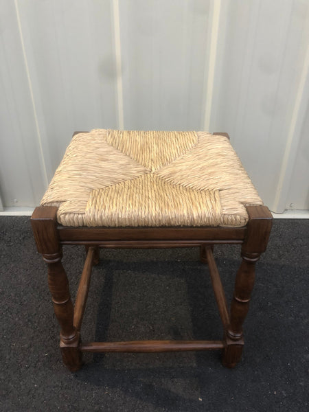 Beautiful French Country Turned Wood and Rush Seat Ottoman
