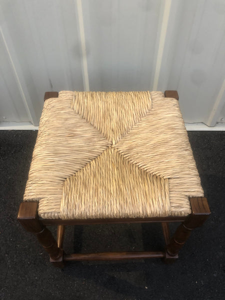 Beautiful French Country Turned Wood and Rush Seat Ottoman