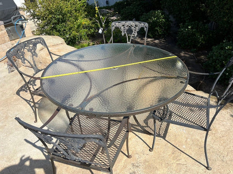 Vintage Brown Jordan Cast Iron Patio Set-glass topped table and 4 chairs - Morning Glory pattern