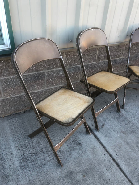 Set of 4 Vintage Folding Metal School Chairs with plywood seats