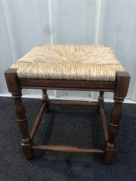 Beautiful French Country Turned Wood and Rush Seat Ottoman