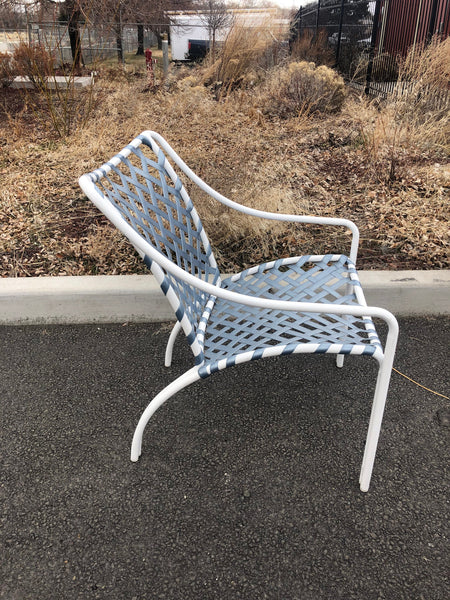 Vintage Brown Jordan Tamiami Chair with footstool - blue/white (2 available, sold separately)