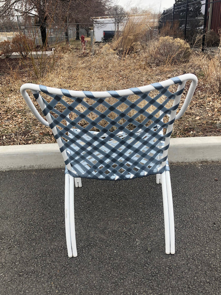 Vintage Brown Jordan Tamiami Chair with footstool - blue/white (2 available, sold separately)