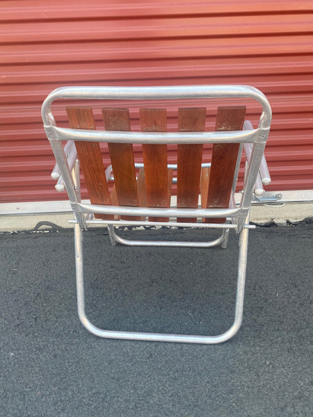 Vintage Aluminum Folding Patio Chair with Redwood slat seat and back