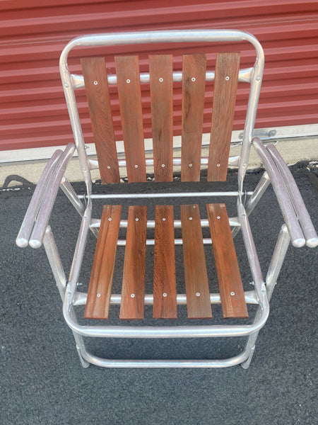 Vintage Aluminum Folding Patio Chair with Redwood slat seat and back