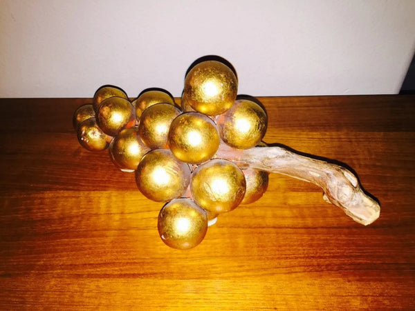 1960's Gold Leaf Clay Grapes- 1960's Hollywood Regency table decor